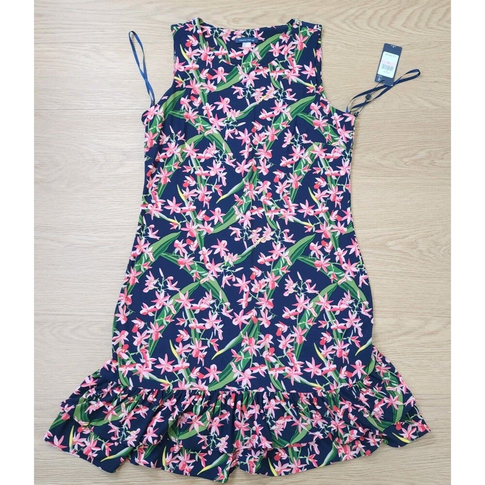 Tommy Hilfiger Womens Floral A Line Dress Blue And Pink Size 10 New With Tags